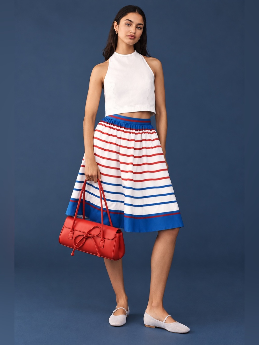 Anthropologie Maeve The Jacie Poplin Skirt Red White Blue Stripes Nautical S